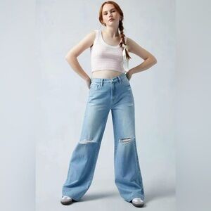PacSun women’s eco light indigo mid rise ripped baggy jeans
